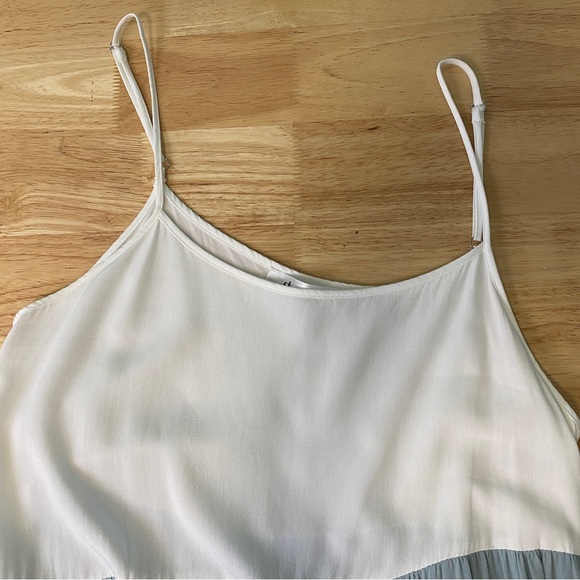 ST FROCK White Green Colourblock Pintuck Rayon Maxi Dress w Pockets Size 12-14 - Picture 6 of 11